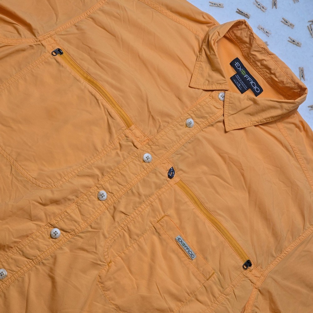 ExOfficio Mens Large‎ Orange Short Sleeve Button Up Hiking Shirt